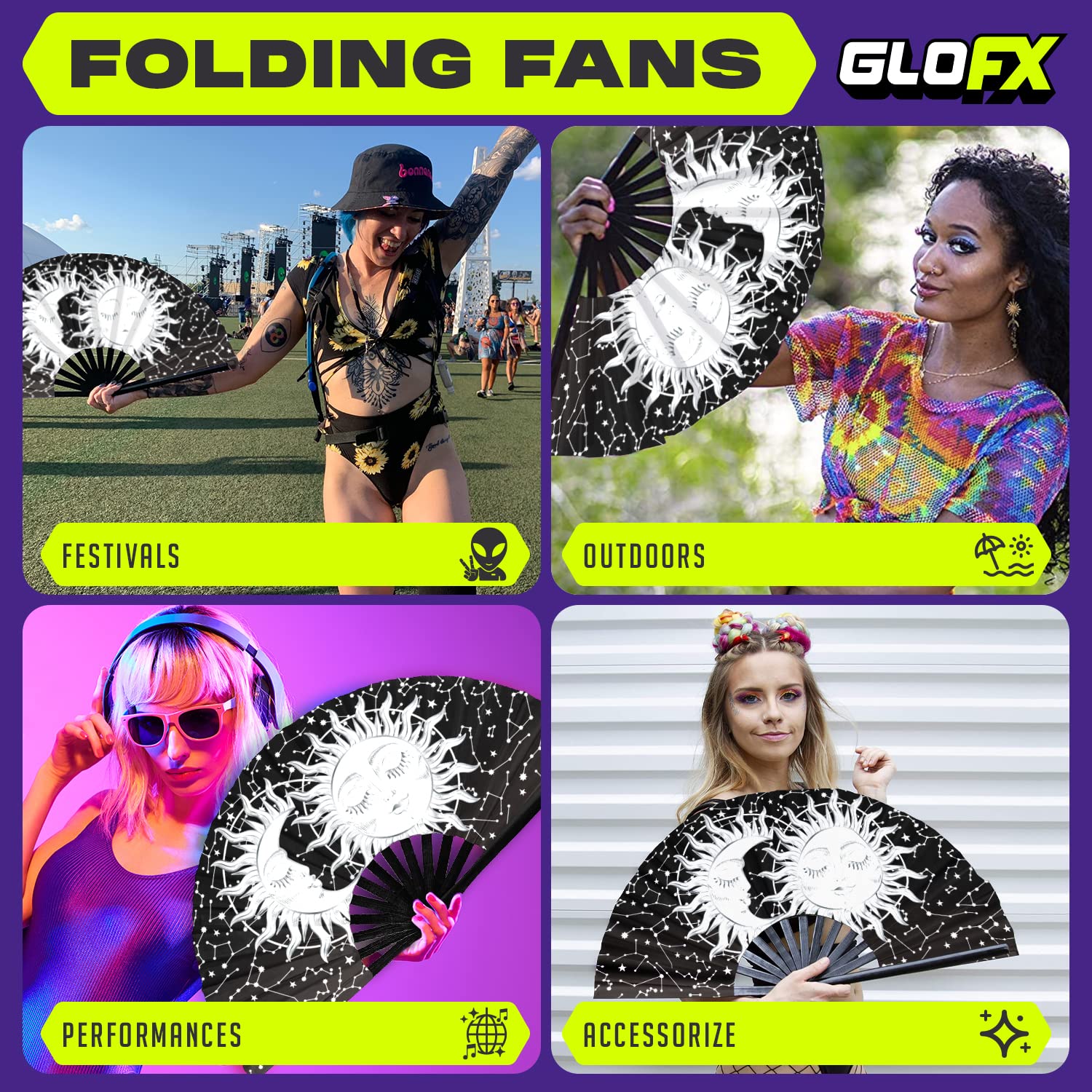 Amazon.com: GloFX Rave Sun & Moon - Large Folding Fan - Music